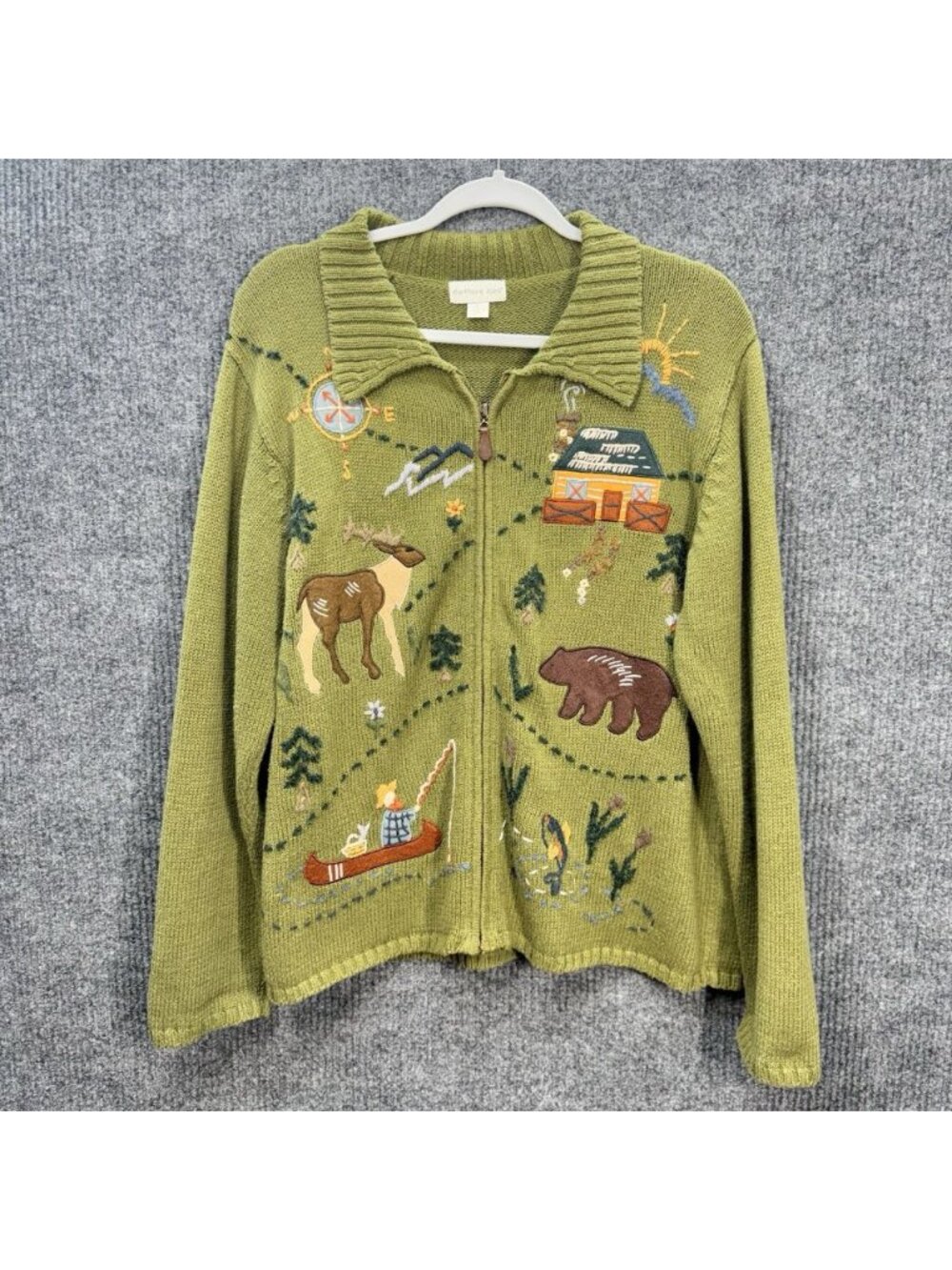 Vintage Northern Isles Cardigan Women’s Large Green Full Zip Jacket Embroidered